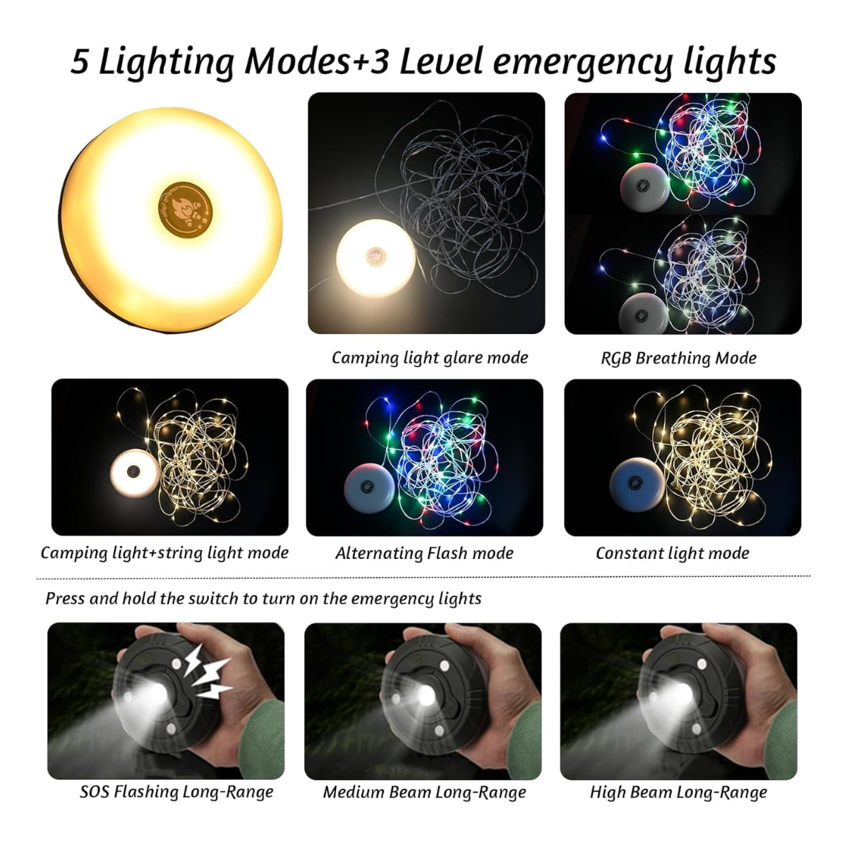 Luces de cadena portátil para camping