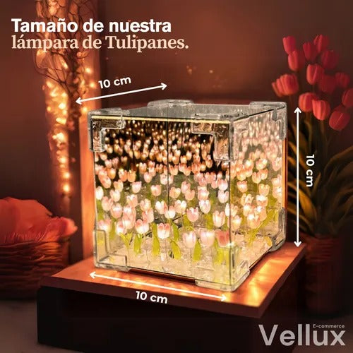 🌷✨ Lámpara Tulipanes Infinito – Elegancia y Magia en un Cubo ✨🌷