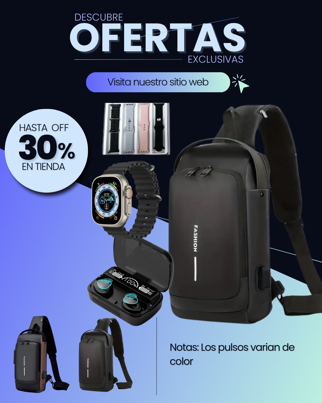 BOLSO ANTIROBO+AUDIFONO M10+RELOJ T900