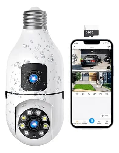 Cámara Tipo Bombillo 360 Doble Lente