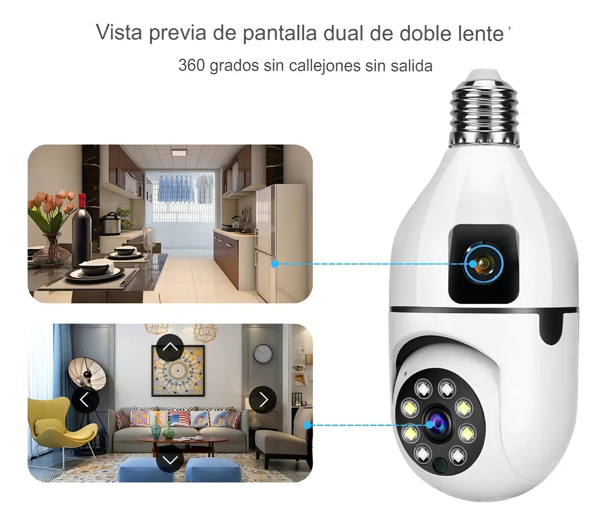 Cámara Tipo Bombillo 360 Doble Lente