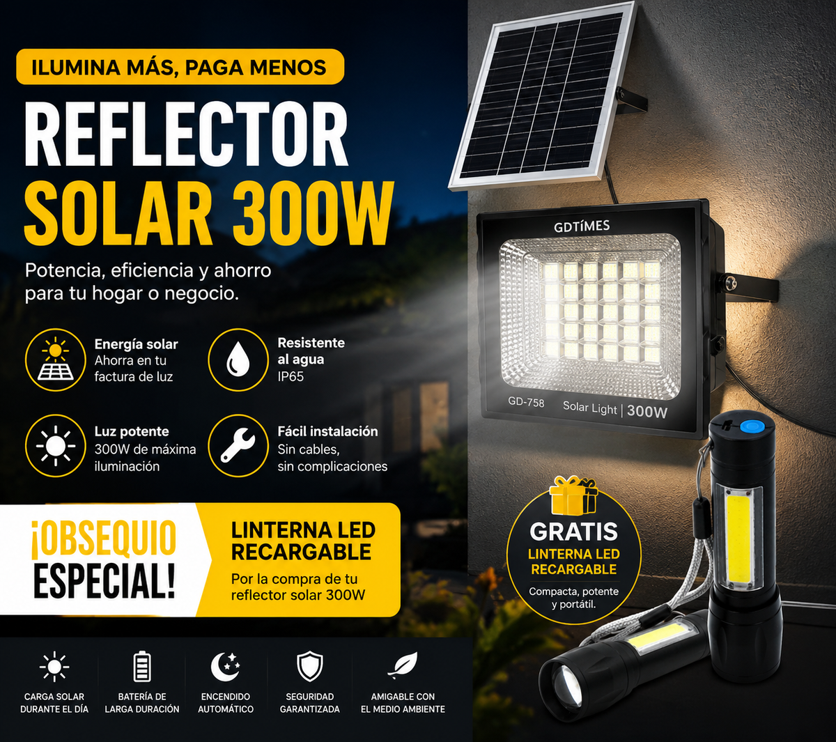 Reflector Solar 300w Incluye Obsequio