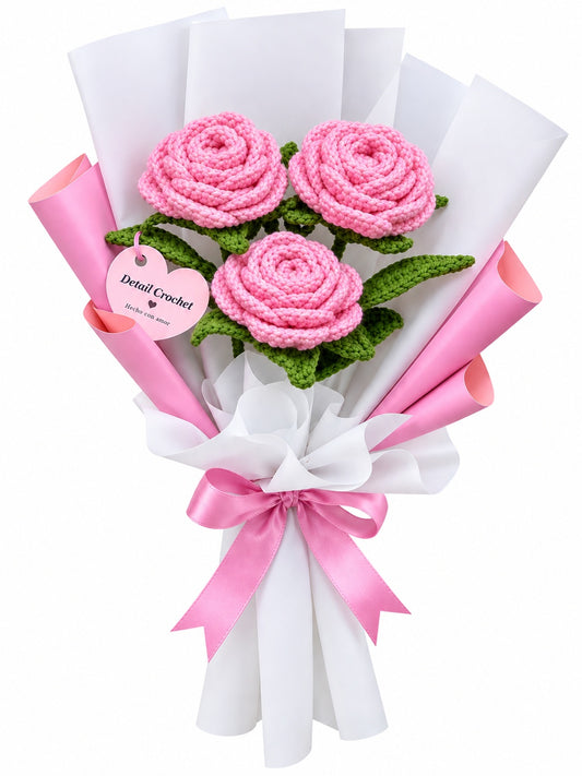 Ramo De 3 Rosas A Crochet