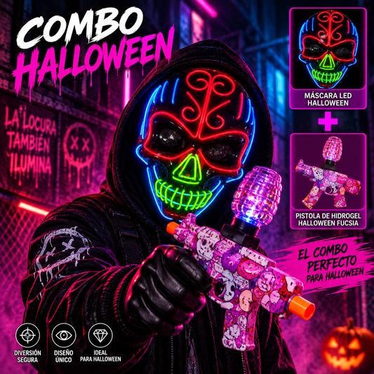 Combo Halloween Máscara LED + Pistola de Hidrogel