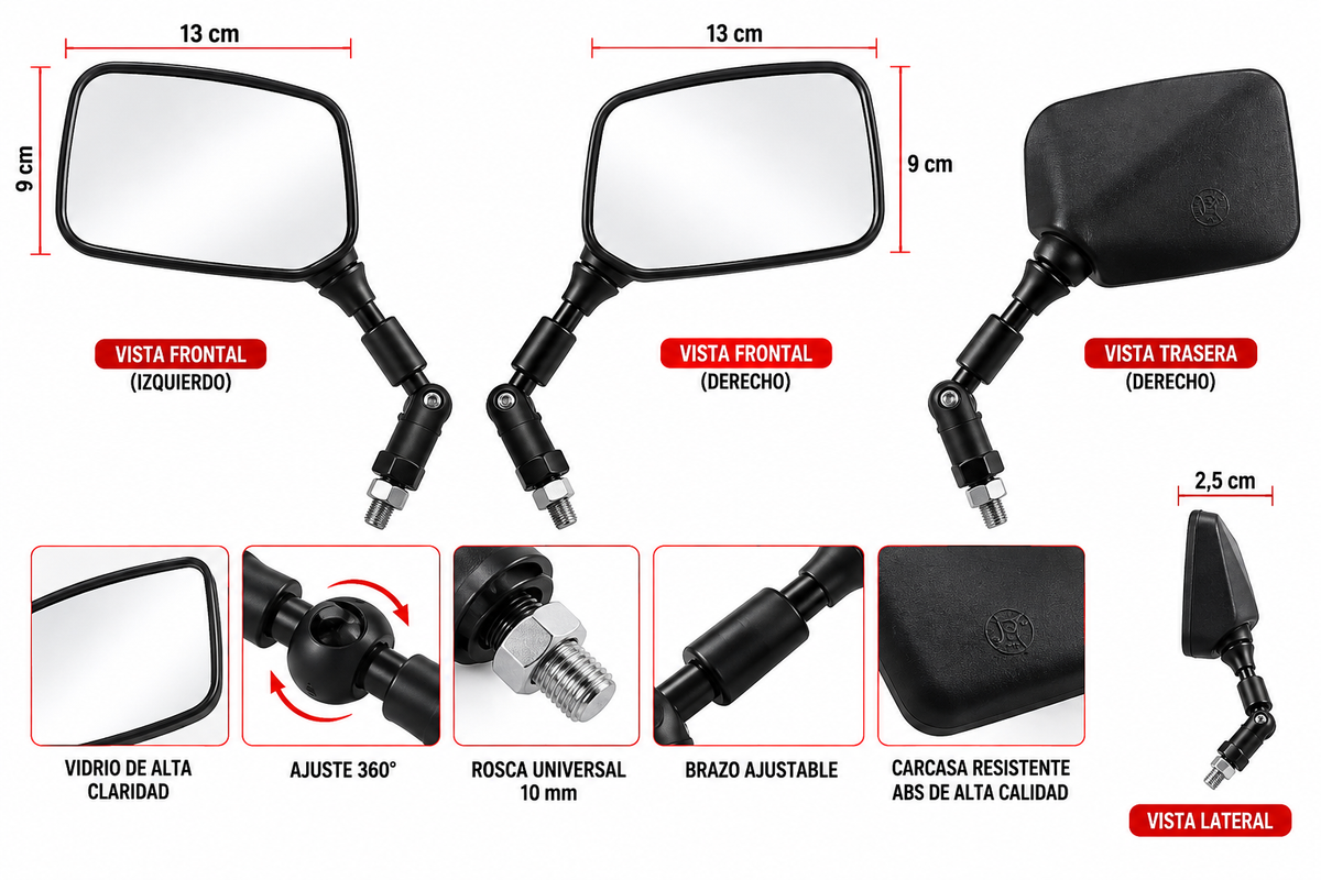 Espejos Moto Universales Cuadrados Negro Envío Gratis