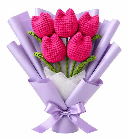 Ramo de 5 tulipanes Crochet (unicolor)