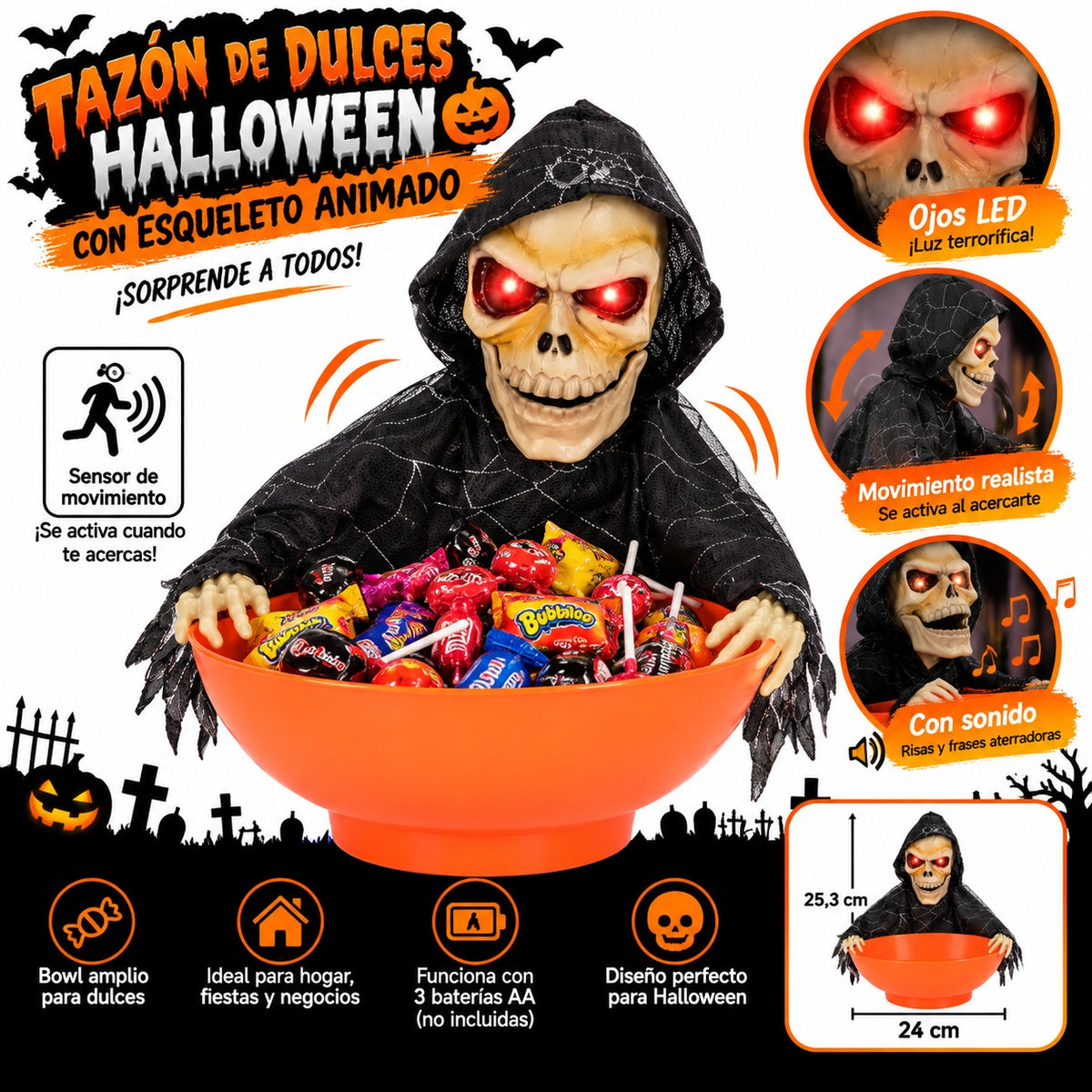 Plato de Esqueleto Animado de hallowen