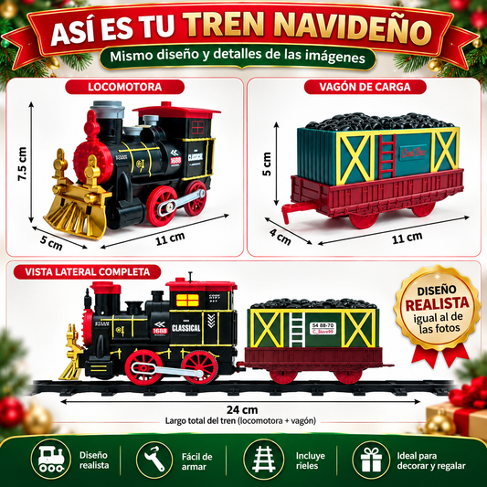 Tren Navideño Clásico Luz Sonido y Humo