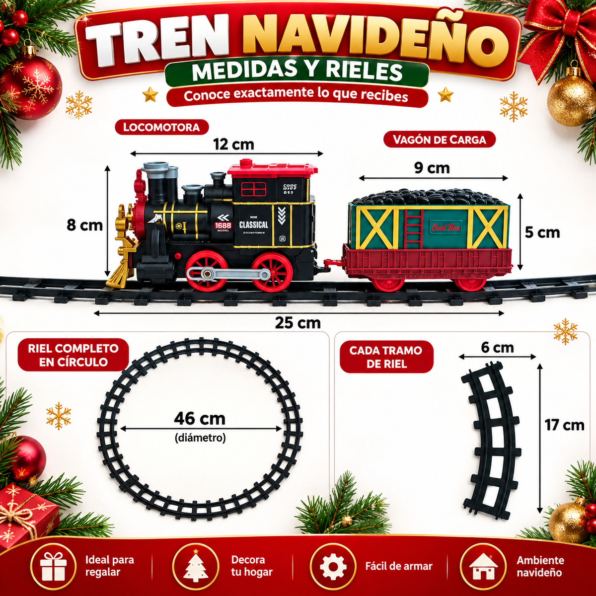 Tren Navideño Clásico Luz Sonido y Humo