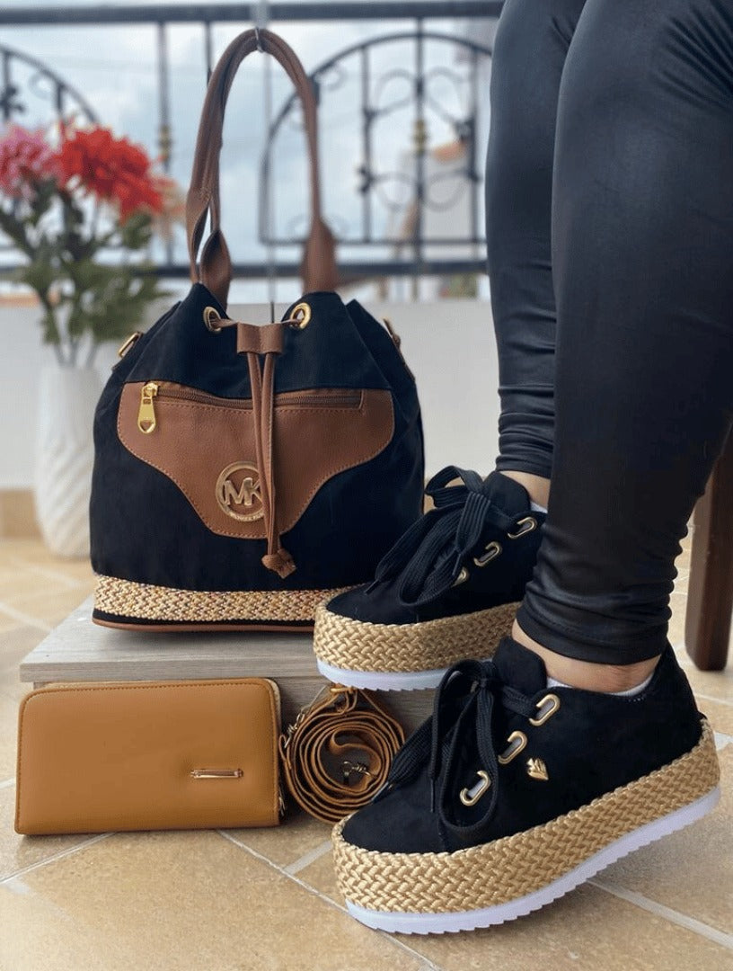 BOLSO YUTE +BILLETERA Y CALZADO DAMA