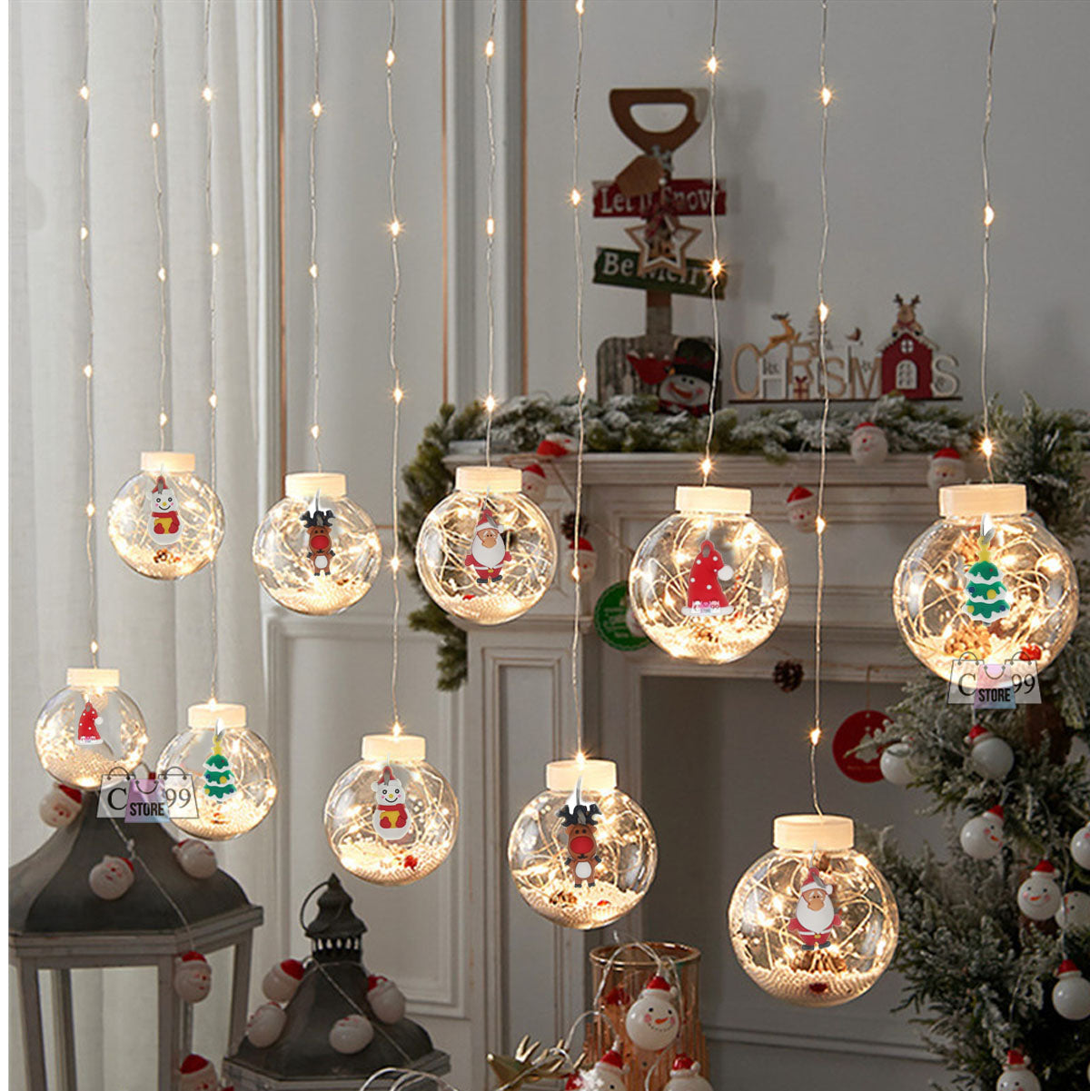 Instalación Bolas Con Figuras Navideñas