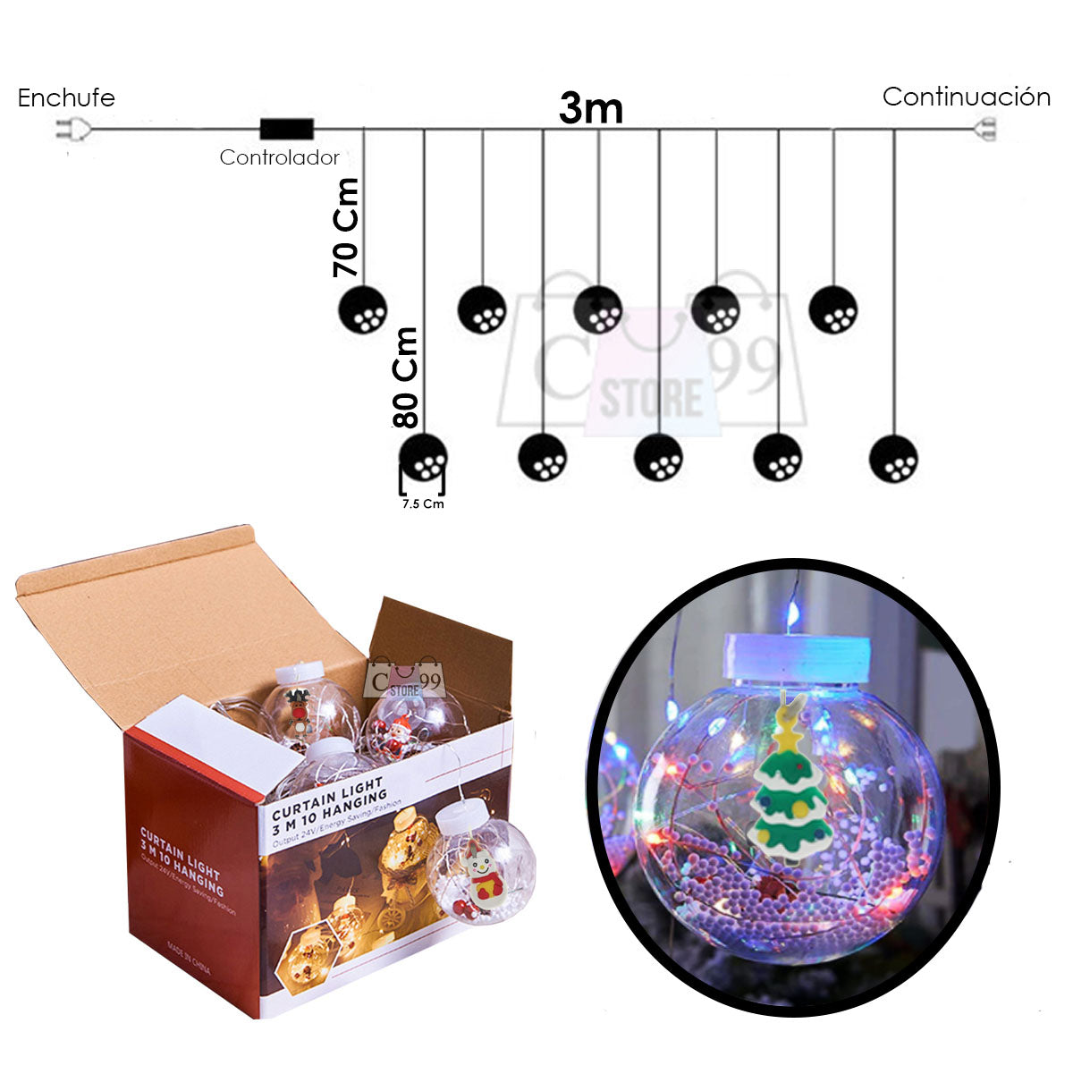 Instalación Bolas Con Figuras Navideñas