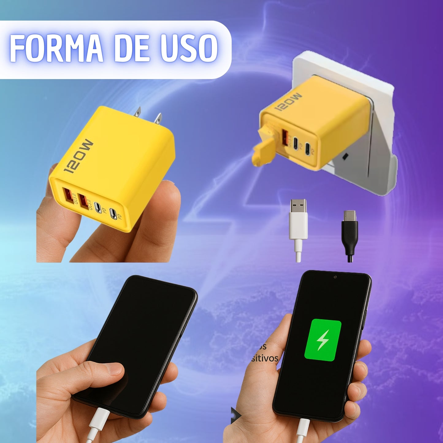 Cargador  120w Usb  4 puertos