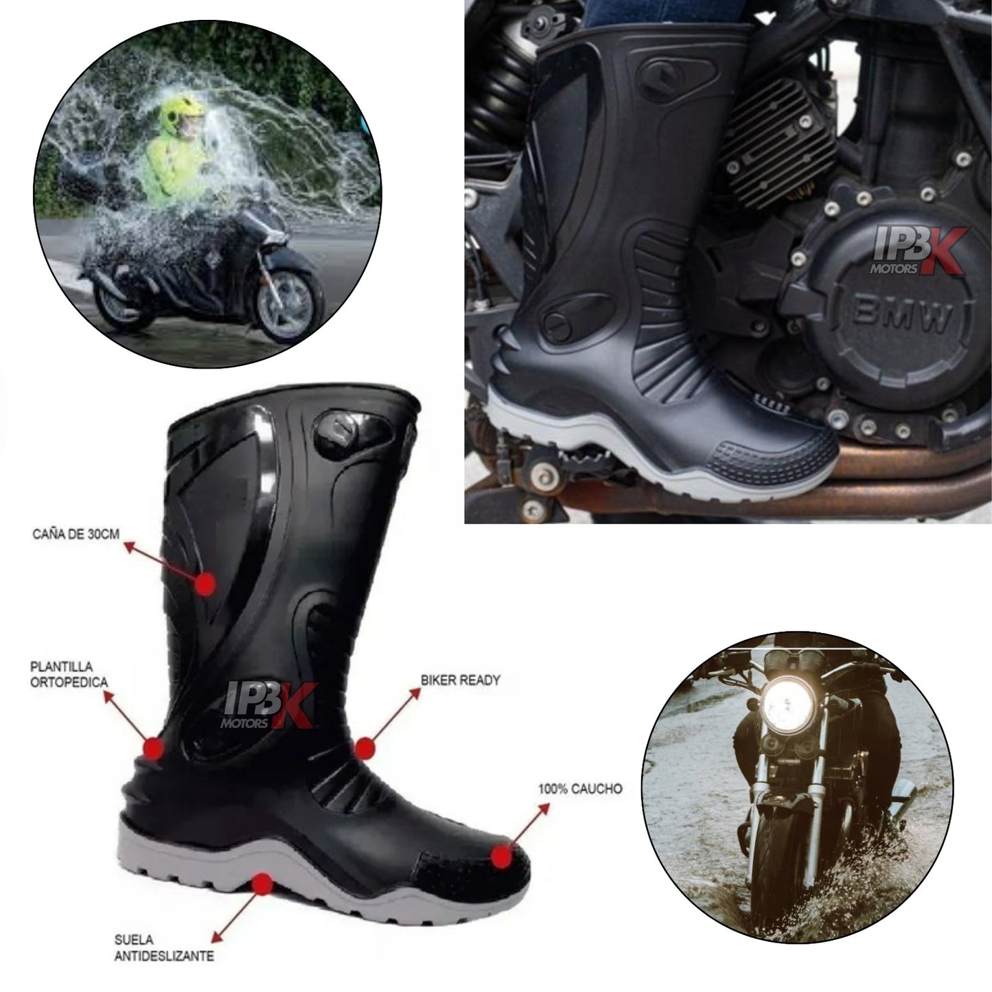 Botas caucho 100% impermeable moto
