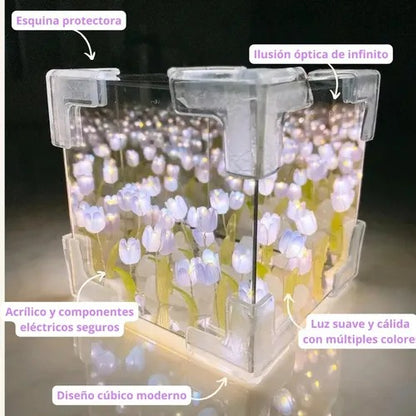 🌷✨ Lámpara Tulipanes Infinito – Elegancia y Magia en un Cubo ✨🌷