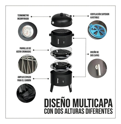 Asador Barril Portátil 3 En 1. Ahumador, Envío Gratis