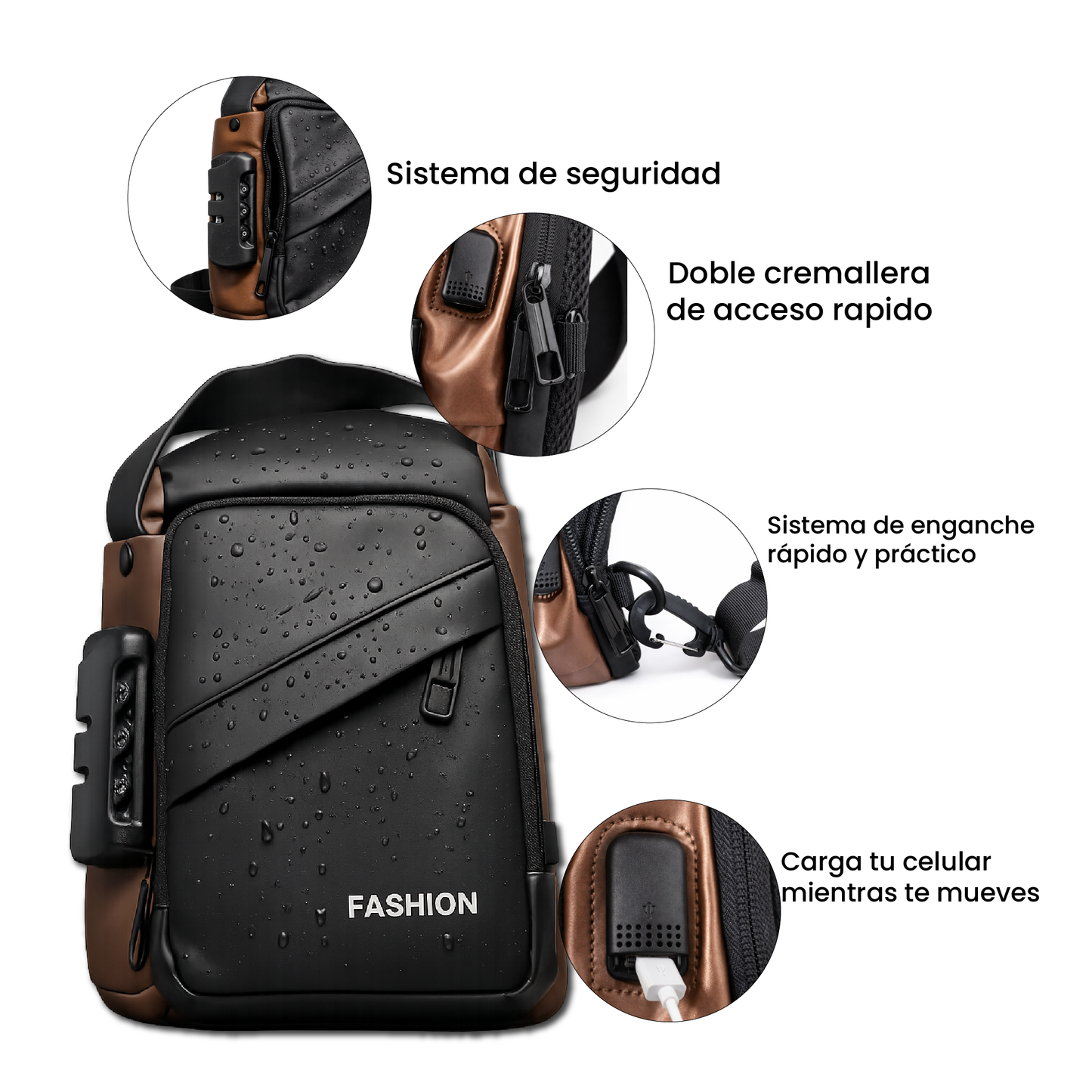 Bolso Mini USB Cargador Hombre Antirrobo