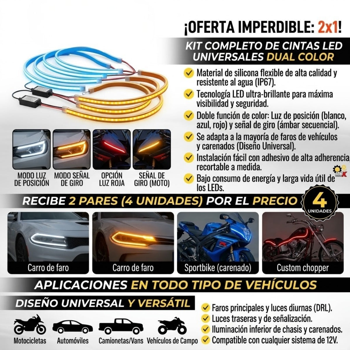 Cintas led dual color 2x1 universal ilum