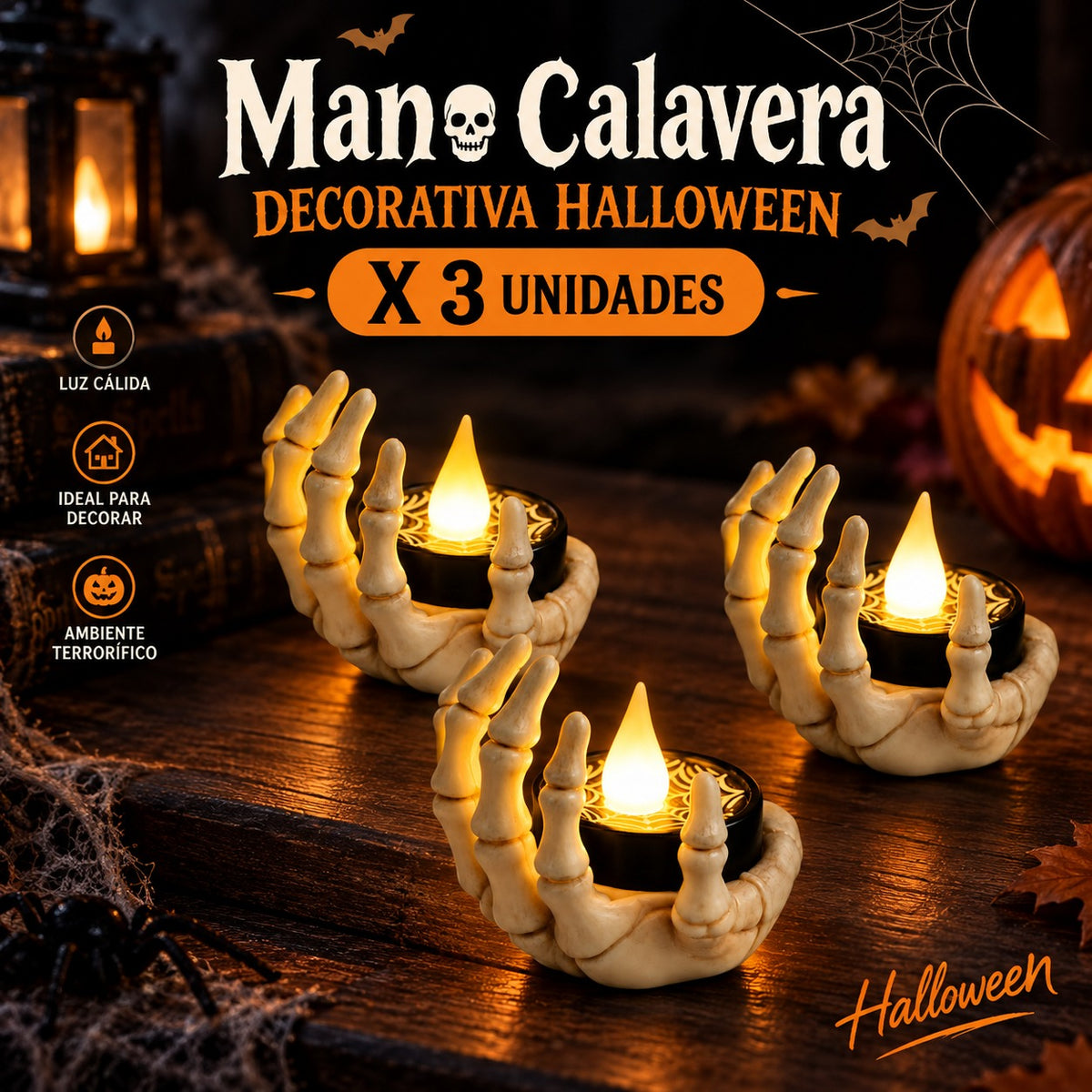 Velas LED Mano Esqueleto Halloween