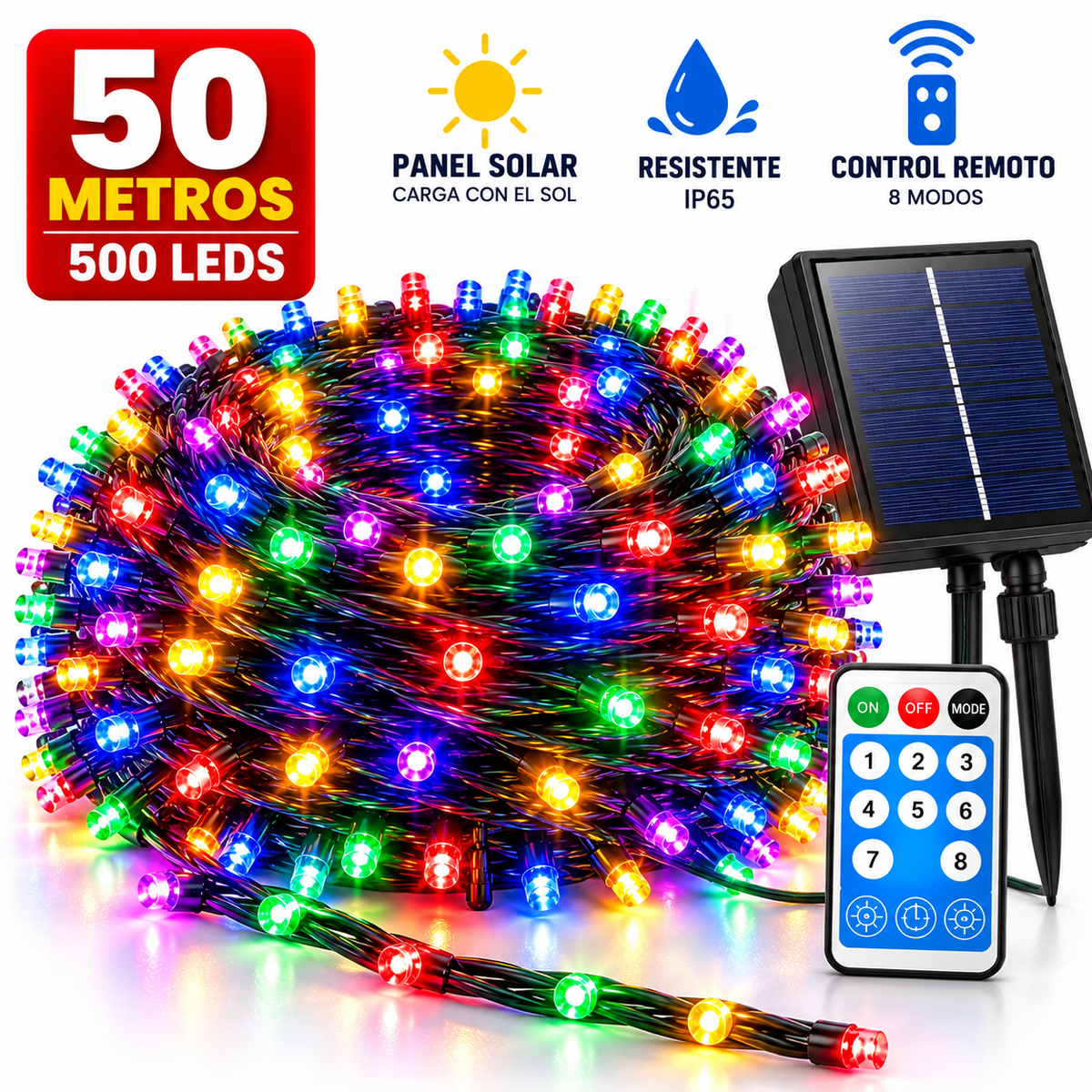 Luces navidad panel solar 50 metros