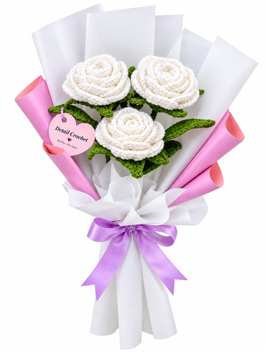 Ramo De 3 Rosas A Crochet