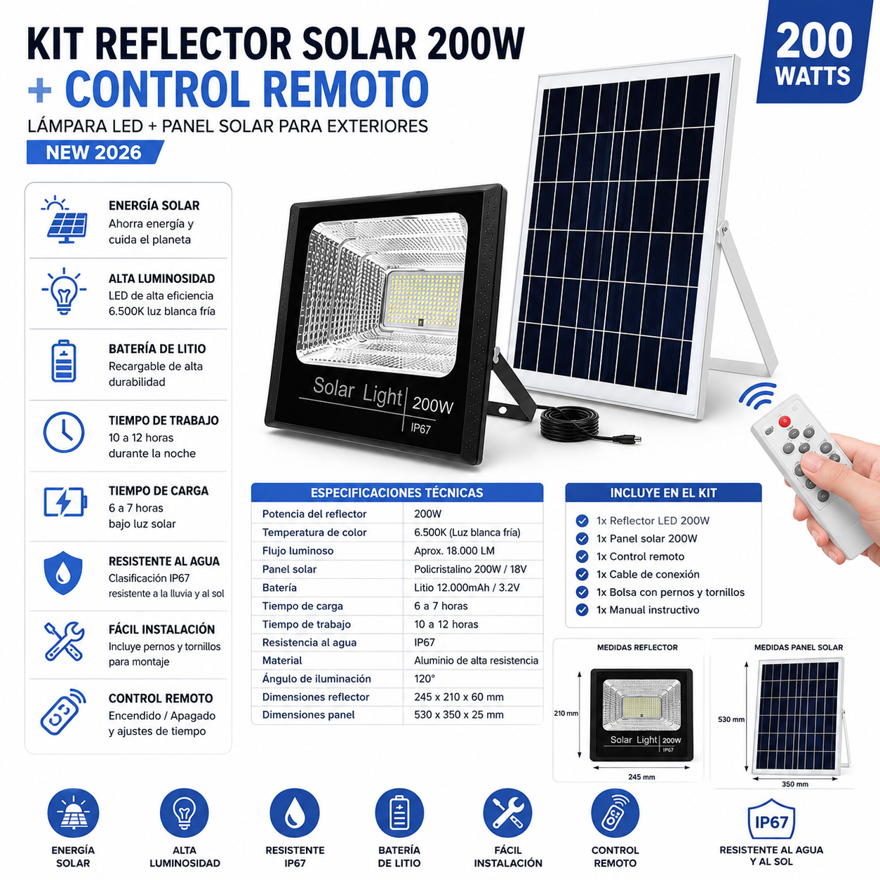 Kit Reflector Solar 200w