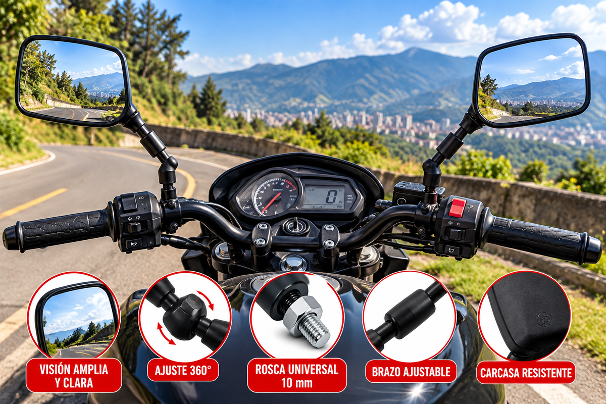 Espejos Moto Universales Cuadrados Negro Envío Gratis