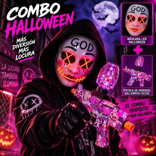 Combo Halloween Máscara LED + Pistola de Hidrogel