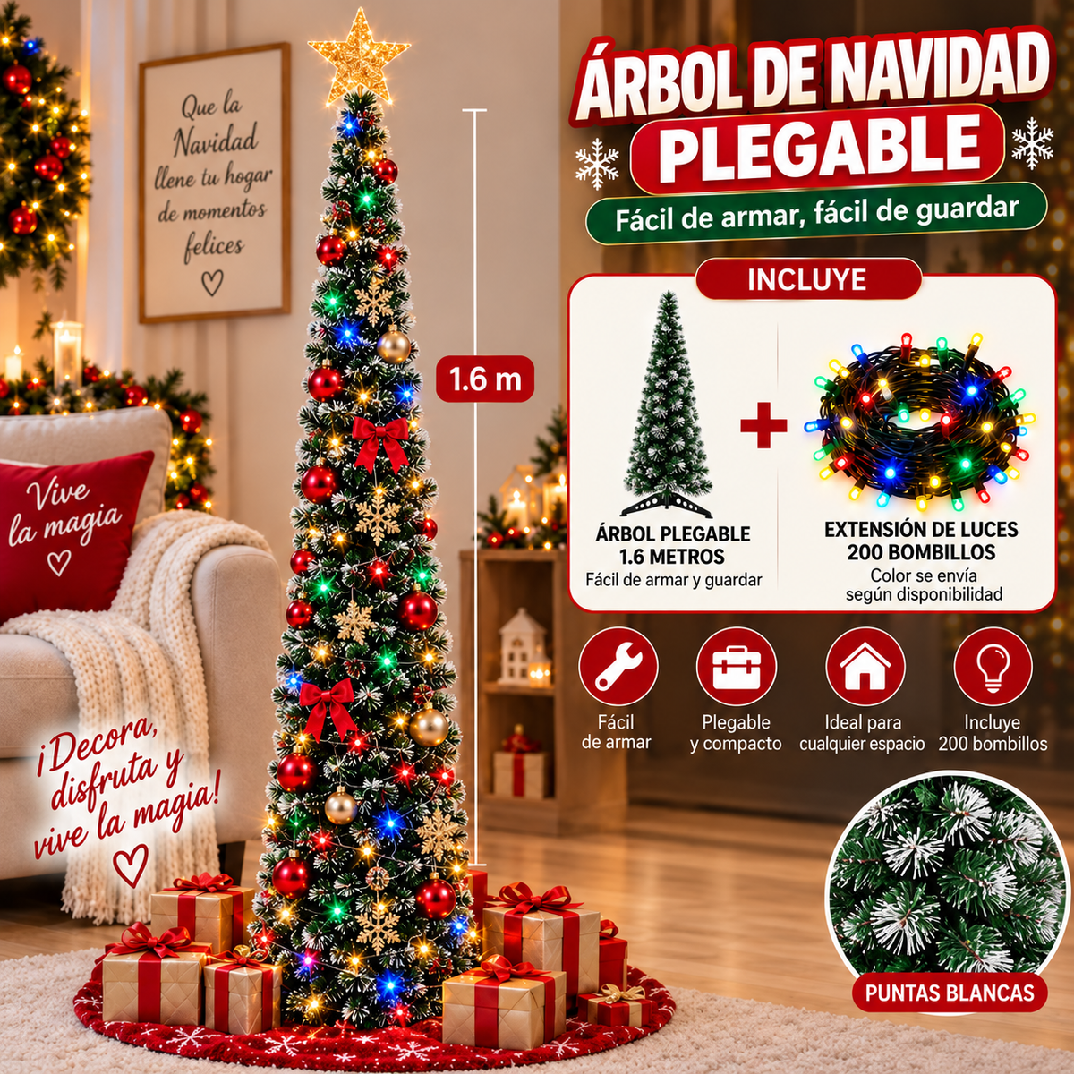 Árbol de Navidad Plegable + Luces