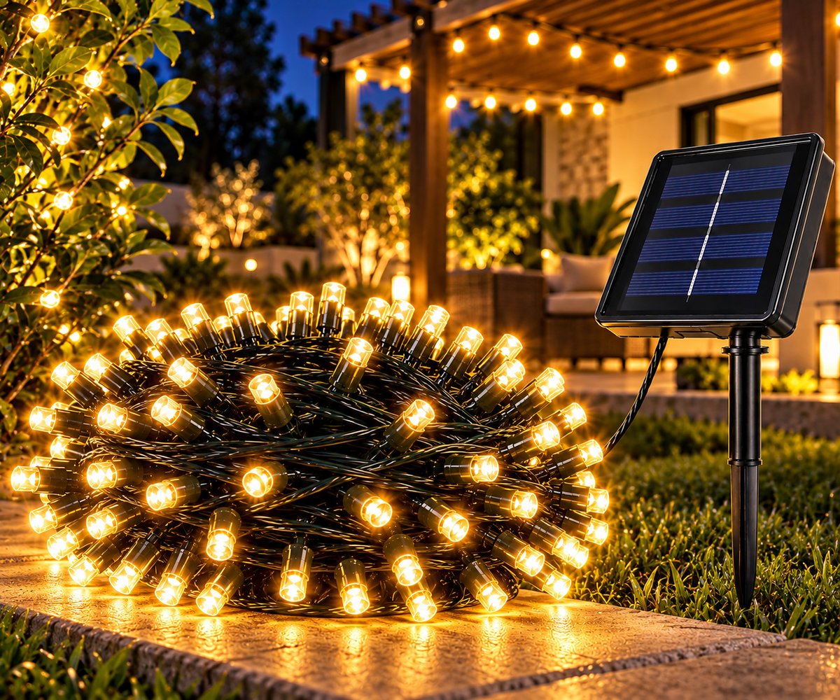 Luces Led Navidad Panel Solar Calida