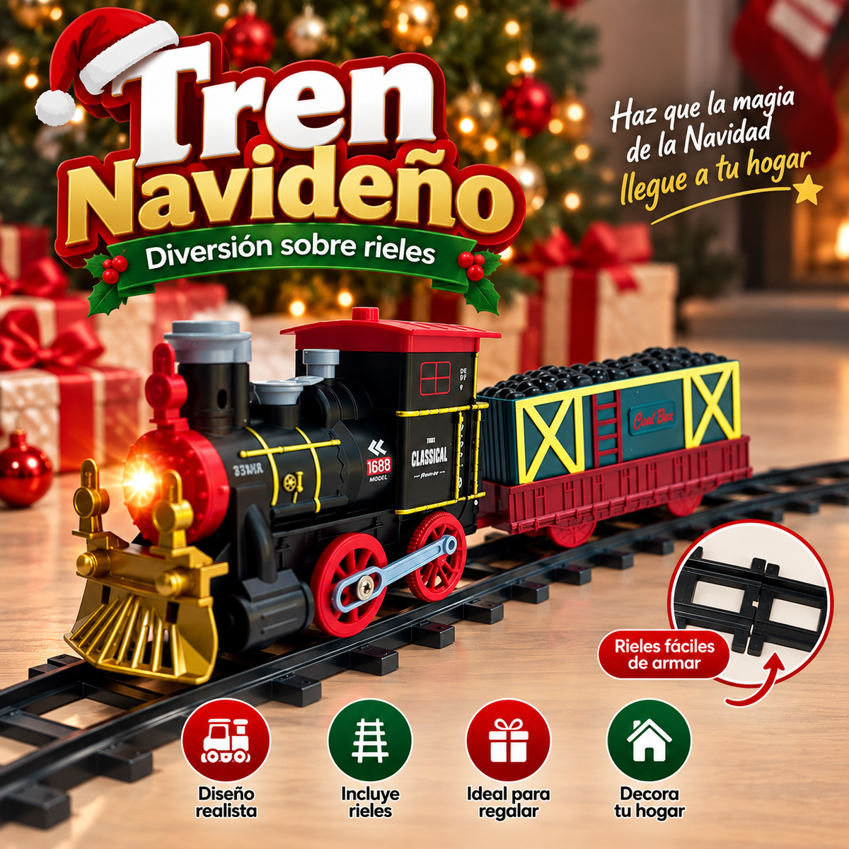 Tren Navideño Clásico Luz Sonido y Humo
