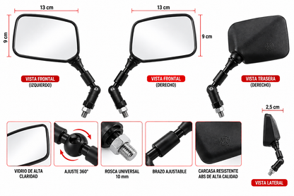 Espejos Moto Universales Cuadrados Negro Envío Gratis