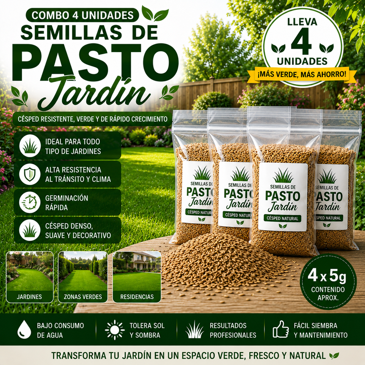 Semillas Césped Pasto Cancha Futbol 5g