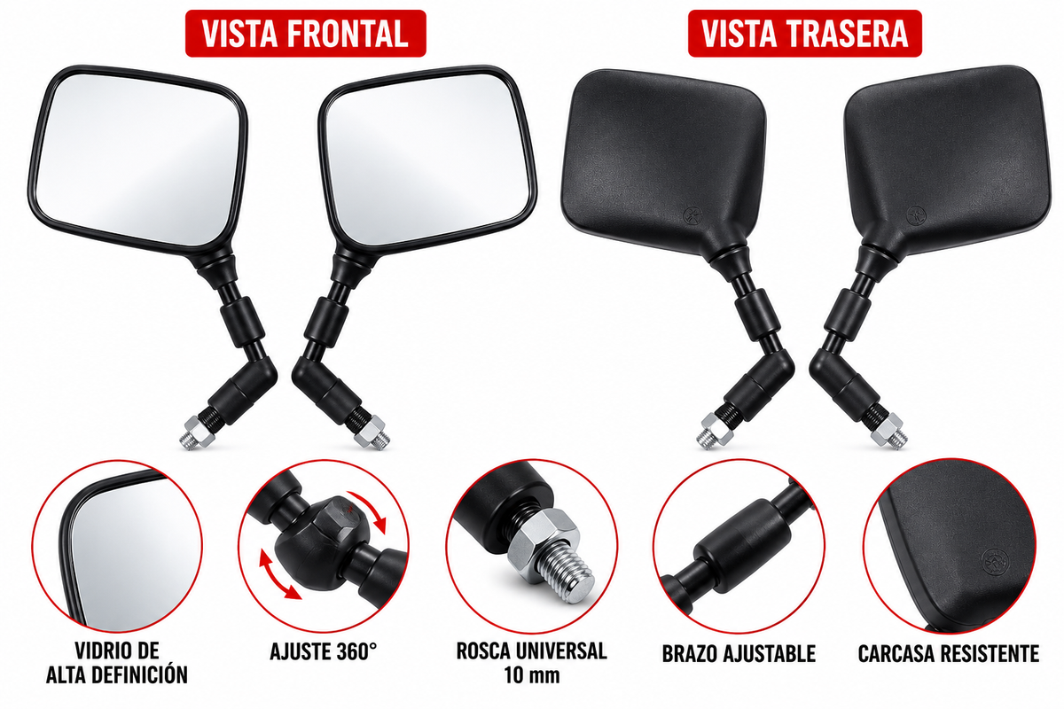 Espejos Moto Universales Cuadrados Negro Envío Gratis