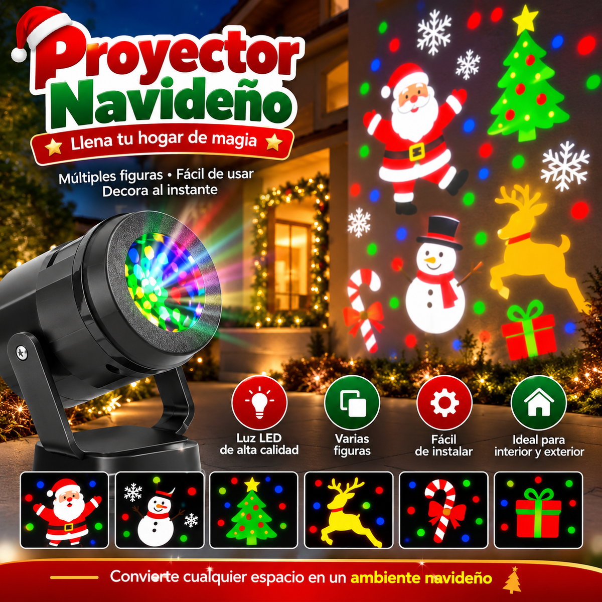Proyector de Luces Navideñas RGB – 16 Imágenes