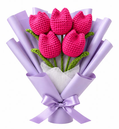 Ramo de 5 tulipanes Crochet (unicolor)