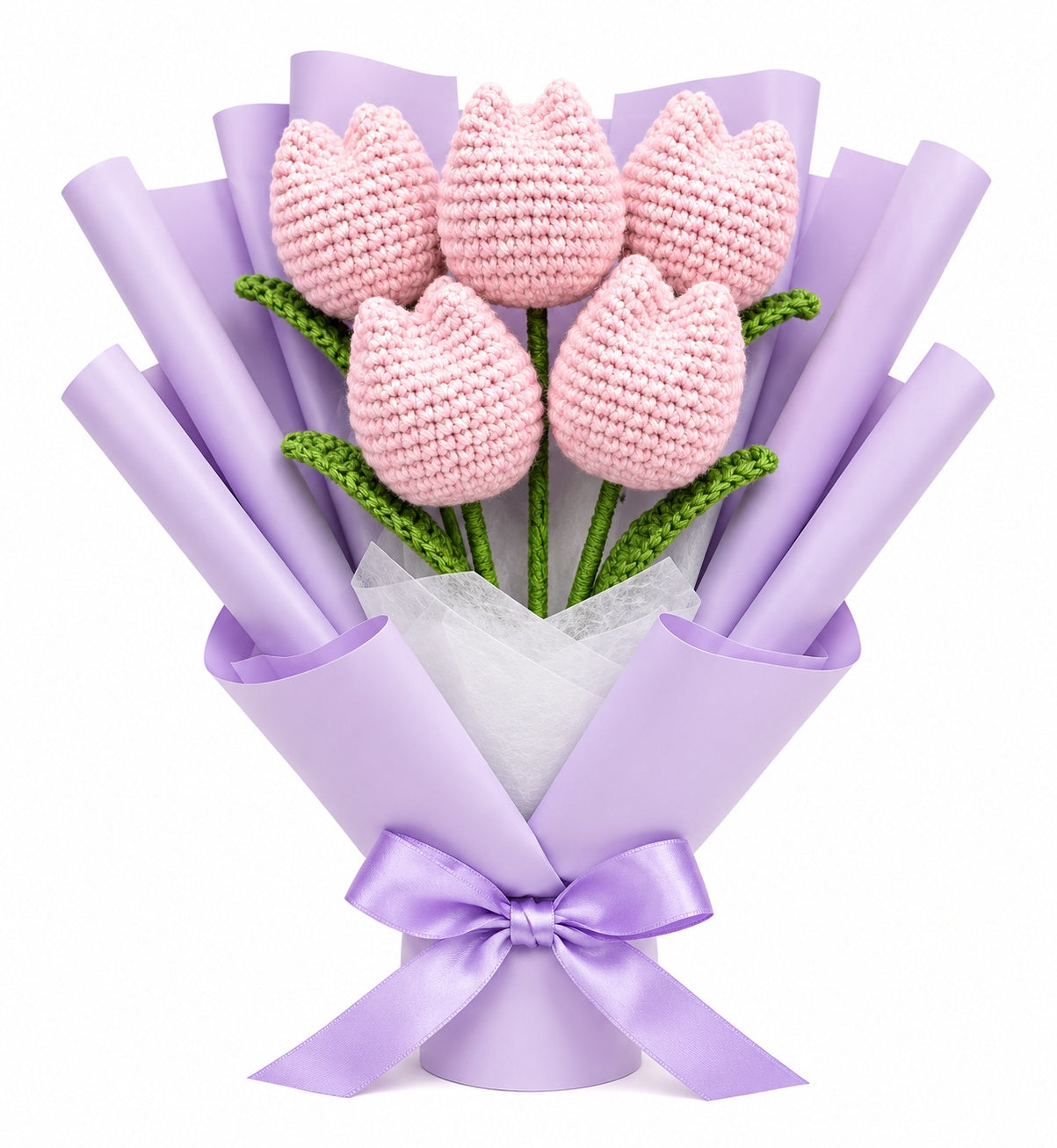 Ramo de 5 tulipanes Crochet (unicolor)