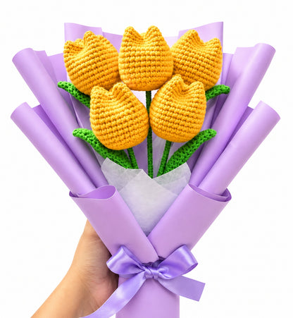 Ramo de 5 tulipanes Crochet (unicolor)